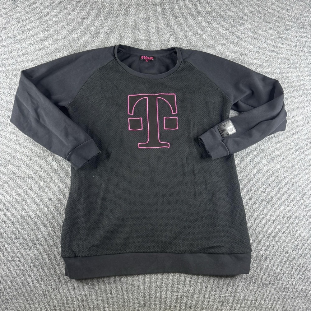 T-Mobile Sweatshirt Womens XL Black Fleece Pullover Raglan Crew Neck Employee